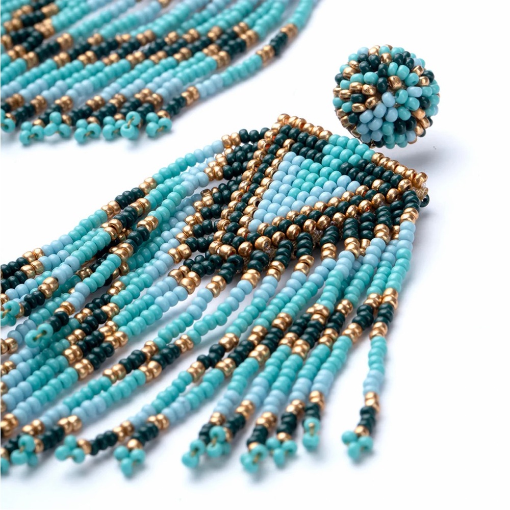 πΊπHPππΊ NWT Anthropologie Deepa Beaded Fringe Chandeliers - Picture 14 of 16